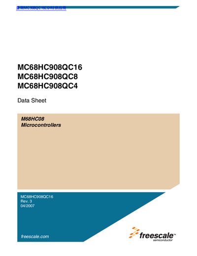 freescale MC68HC908QC16 MC68HC908QC8 MC68HC908QC4 Data Sheet Manual - cover page