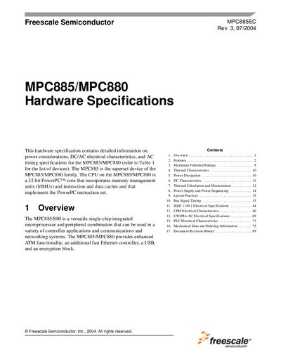 Freescale MPC885/MPC880 Datasheet - cover page