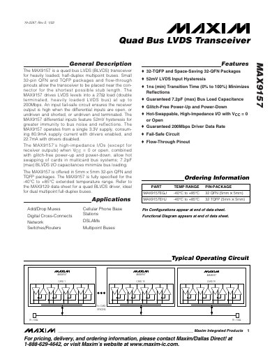 Maxim MAX9157 Quad Bus LVDS Transceiver Datasheet - cover page