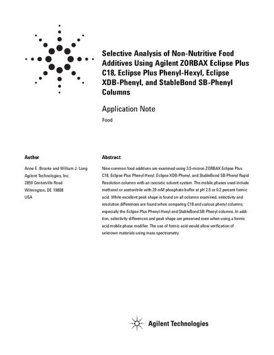 Agilent ZORBAX Eclipse Plus C18 and Phenyl Columns Application Note - cover page