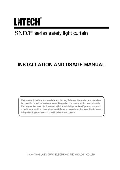 Laien SND/E Safety Light Curtain Installation and Usage Manual
