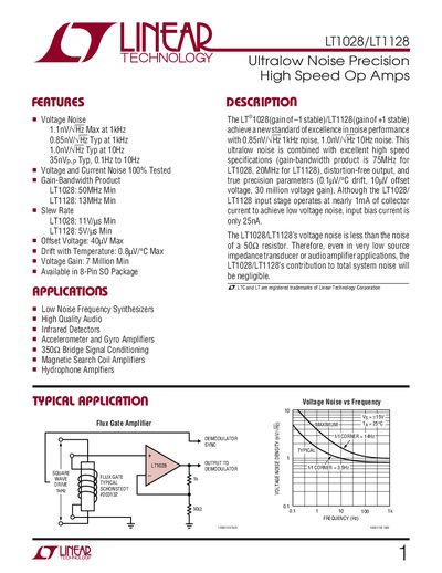 Linear Technology LT1028/LT1128 Ultralow Noise Precision Op Amps Datasheet