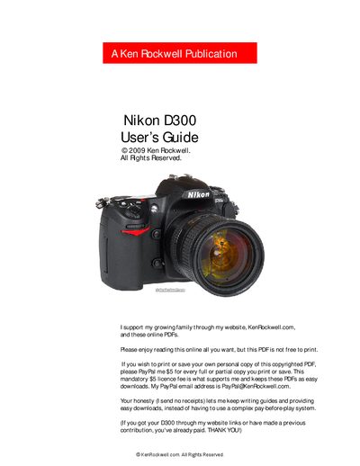 Nikon D300 User Manual - cover page
