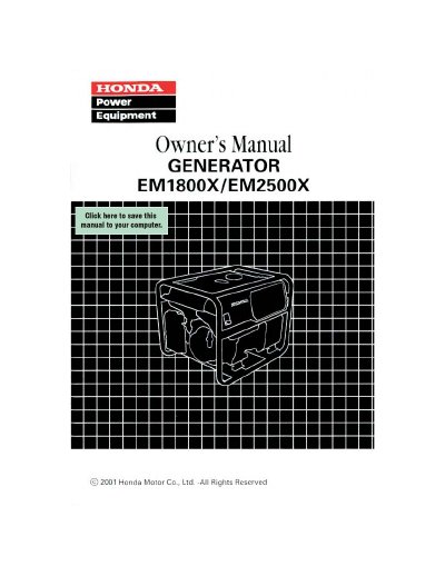 Honda EM1800X/EM2500X Generator Owner's Manual