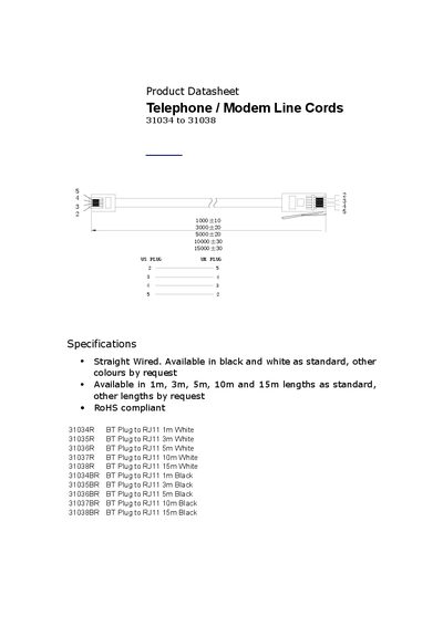 31034-31038 Telephone Modem Line Cords Datasheet - cover page