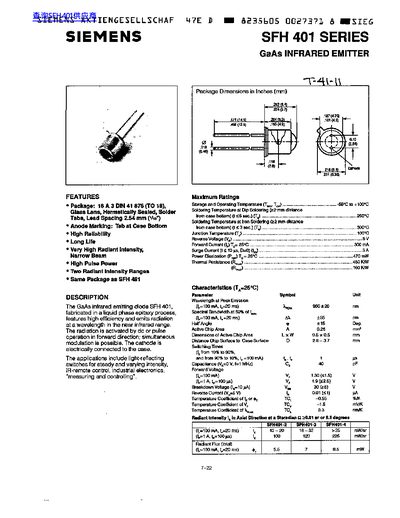 Siemens SFH 401 Series Datasheet - cover page