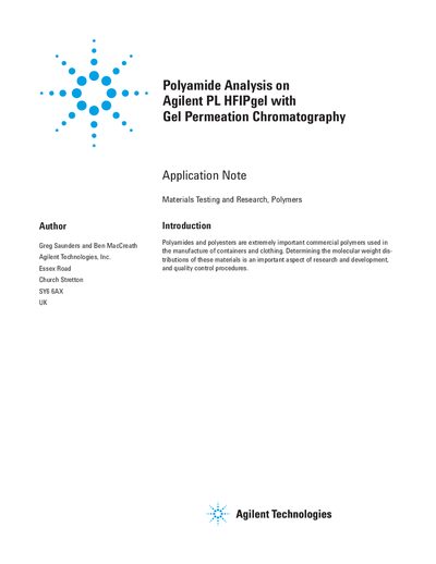 Agilent PL HFIPgel Polyamide Analysis Application Note - cover page