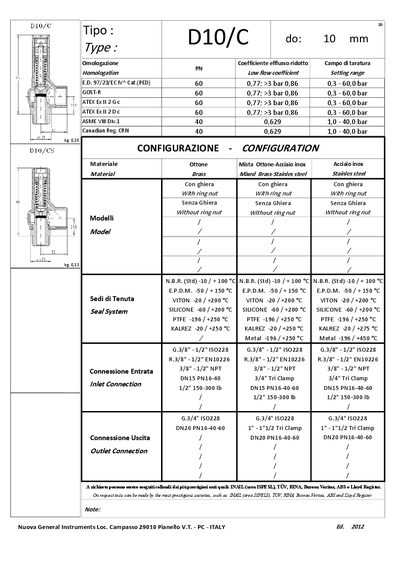 Nuova General D10/C Valve Datasheet - cover page