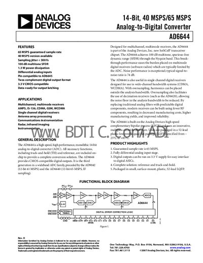 Analog Devices AD6644 Datasheet - cover page
