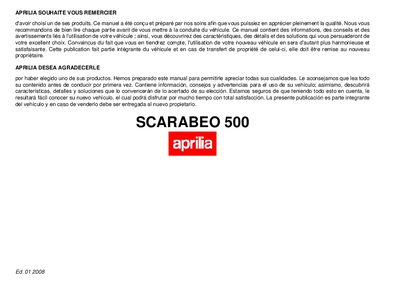 aprilia 854048 Scarabeo 500 MY 2008 F-E Manual - cover page