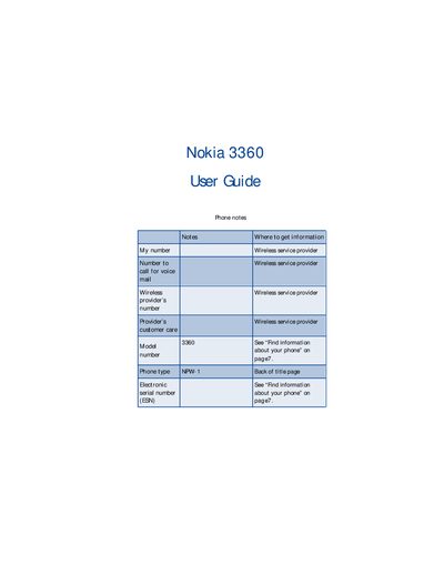 Nokia 3360 User Guide - cover page