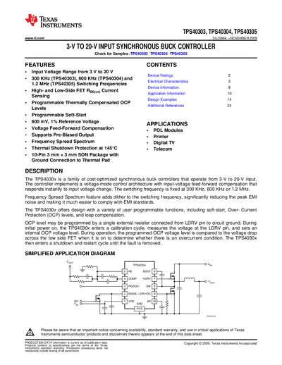 Texas Instruments TPS40303/TPS40304/TPS40305 Datasheet - cover page