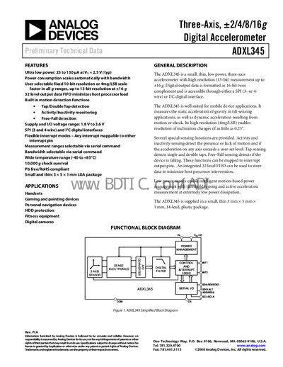 Analog Devices ADXL345 Datasheet - cover page