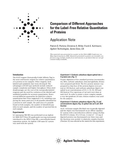 Comparison of Different Approaches for the Label-Free Relative Quantitation of Proteins Application Note - cover page