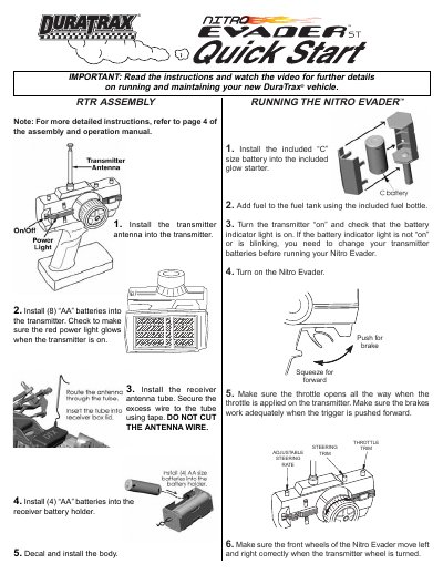 Duratrax Nitro Evader ST Quick Start Guide - cover page