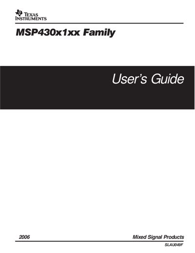 Texas Instruments MSP430x1xx Family User Manual - cover page