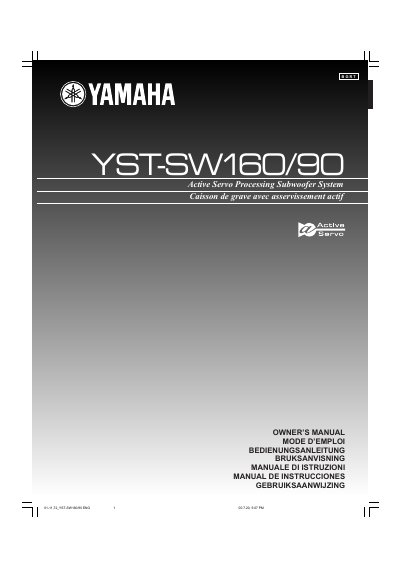 Yamaha YST-SW160/90 Active Servo Processing Subwoofer System Owner's Manual - cover page