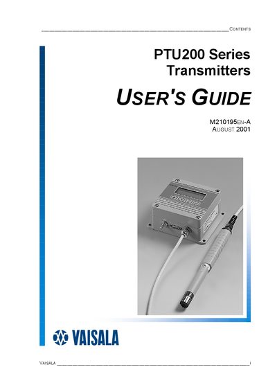 Vaisala PTU200 Transmitter User Manual