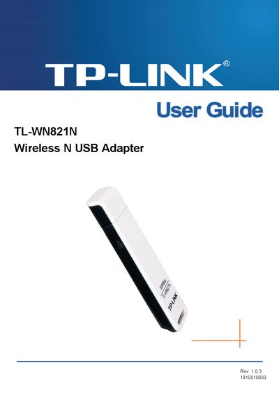 TP-Link TL-WN821N Wireless N USB Adapter User Guide - cover page