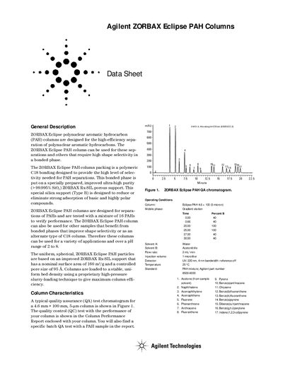 Agilent ZORBAX Eclipse Plus C18 Rapid Resolution Threaded Column Datasheet - cover page