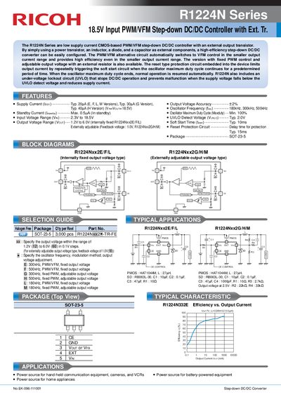 RICOH R1224N Series 18.5V Input PWM/VFM Step-down DC/DC Controller with Ext. Tr Manual - cover page