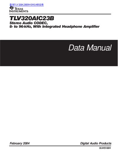 Texas Instruments TLV320AIC23B Stereo Audio Codec Data Manual - cover page