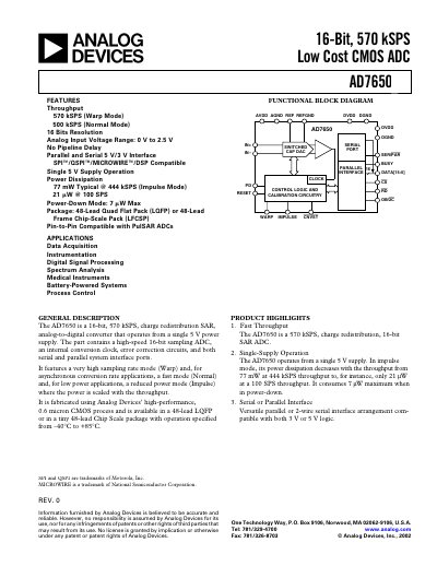 Analog Devices AD7650 Datasheet