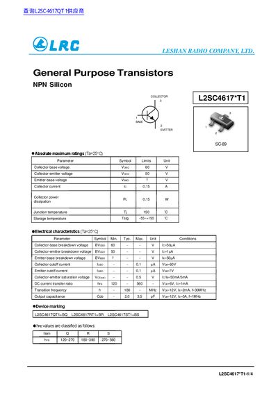 L2SC4617*T1 Transistor Datasheet - cover page