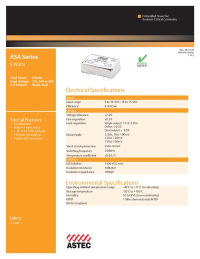 ASTEC ASA 6W Series Datasheet - cover page