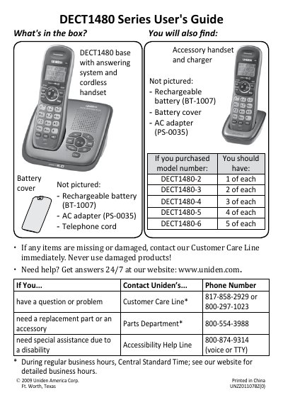 Uniden DECT1480 Series Cordless Phone User's Guide