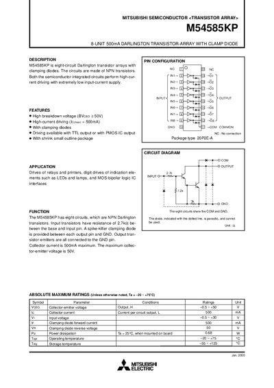Mitsubishi M54585KP Darlington Transistor Array Datasheet - cover page