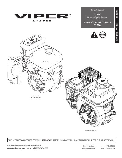 Viper 212CC 4-Cycle Engine Owner's Manual - cover page