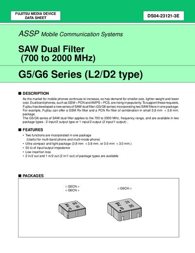 Fujitsu G5/G6 Series SAW Dual Filter Data Sheet - cover page
