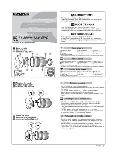 Olympus ED 14-35mm f2.0 SWD Lens User Manual - cover page