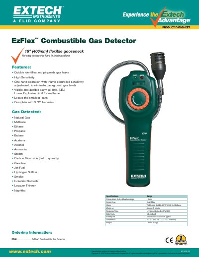 Extech EZ40 EzFlex Combustible Gas Detector Datasheet - cover page