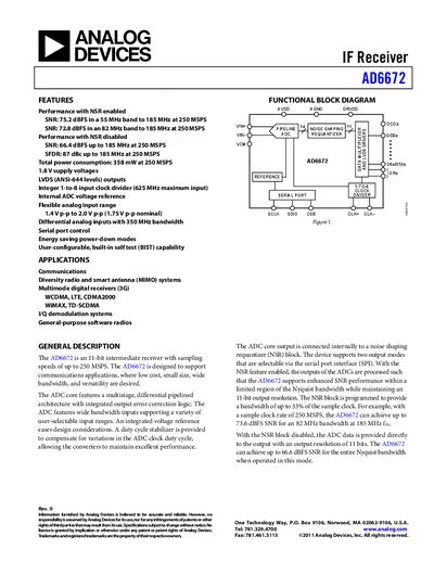 Analog Devices AD6672 Datasheet - cover page