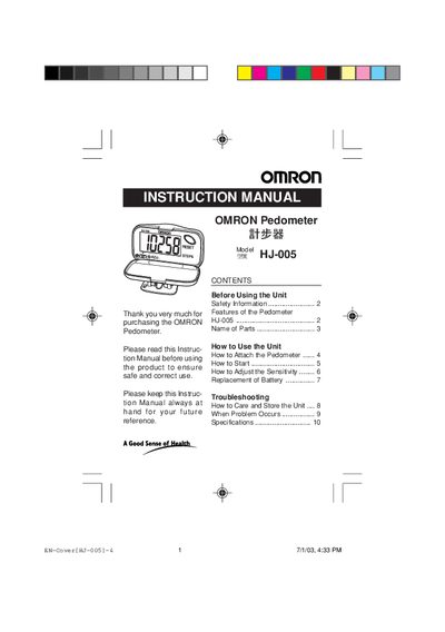 Omron HJ-005 Pedometer Instruction Manual
