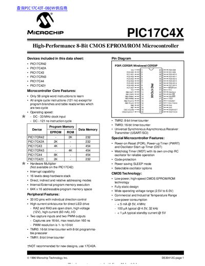 Microchip PIC17C4X Datasheet - cover page