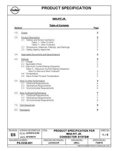 Molex Mini-Fit Jr. Product Specification - cover page