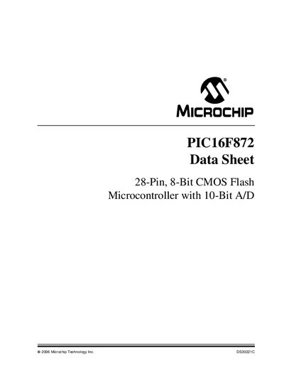 Microchip PIC16F872 Datasheet - cover page