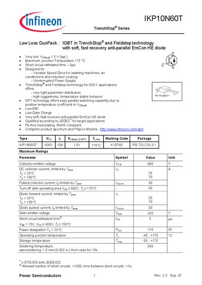 Infineon IKP10N60T IGBT Handbook - cover page