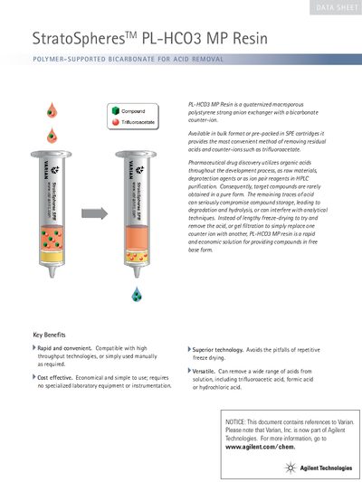 Agilent StratoSpheres PL-HCO3 MP Resin Product Leaflet - cover page