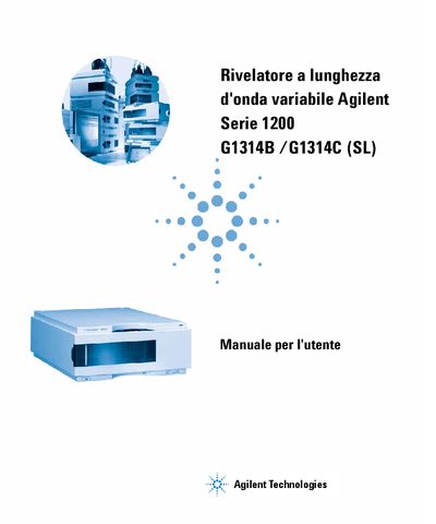 Agilent Rivelatore a lunghezza d'onda variabile Agilent Serie 1200 G1314B /G1314C (SL) Manuale per l'utente - cover page