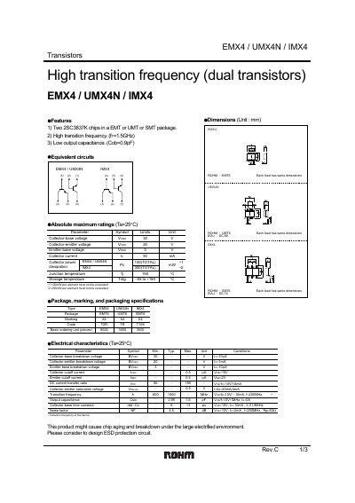 ROHM EMX4/UMX4N/IMX4 Bipolar Transistor Datasheet - cover page