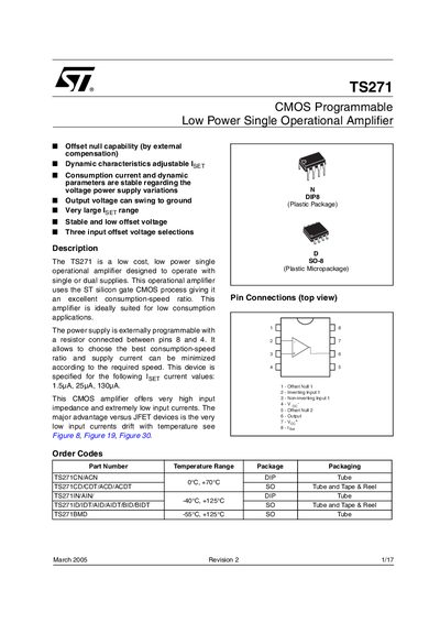 STMicroelectronics TS271 Datasheet - cover page