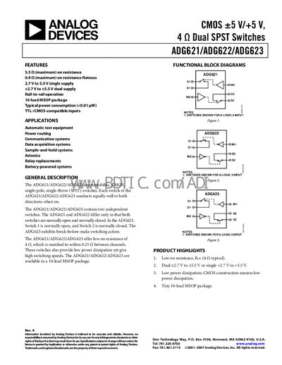 Analog Devices ADG621/ADG622/ADG623 Datasheet - cover page