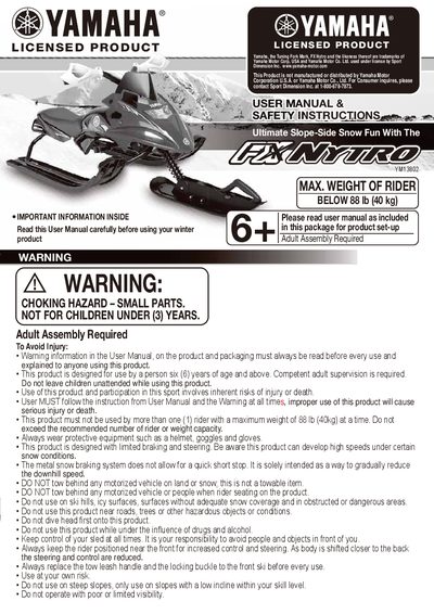 Yamaha FX Nytro User Manual Safety Instructions - cover page