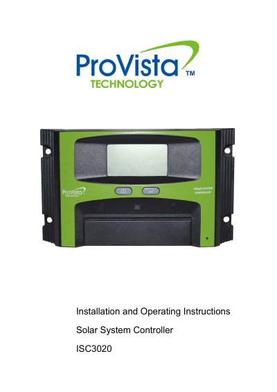 ProVista Technology ISC3020 Solar System Controller User Manual - cover page