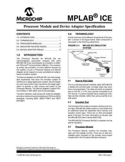 Microchip MPLAB ICE Processor Module and Device Adapter Specification - cover page
