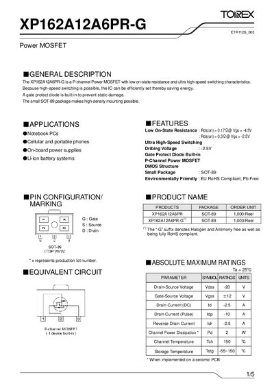 Torex XP162A12A6PR-G Power MOSFET Datasheet - cover page